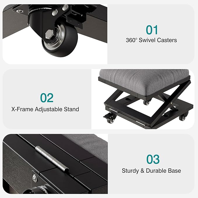 VECELO Foot Rest Under Desk at Work, Height Adjustable Rolling Foot Stool Set of 2 with Wheels, Cushioned Seat for Living Room, Bedroom, Home Office