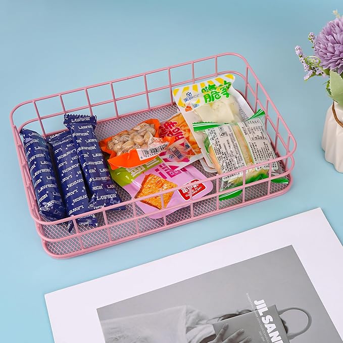 Black Metal Wire Cabinet Organizer Storage, Iron Grid Storage, Tray Net Basket Storage for Office, Home Decoration (Pink)