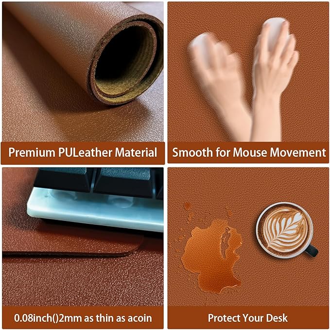 Leather Desk pad Protector, Office Mat, Large Mouse Mat, Non-Slip PU Leather Blotter, Laptop Desk Pad,Waterproof Laptop Computer Desk Keyboard Mat for Office/Work/Home/Decor (Brown, 11in*8in)