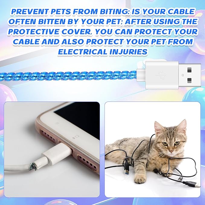 Frienda 10 Pcs Cord Protectors from Pets No Chew Spiral Cable Protector 43.3'' Phone Charger Cover Data Cable Protective Sleeve Chew Proof USB Wire Cover Stylish for Cat Dog Rabbit (Cool Colors)