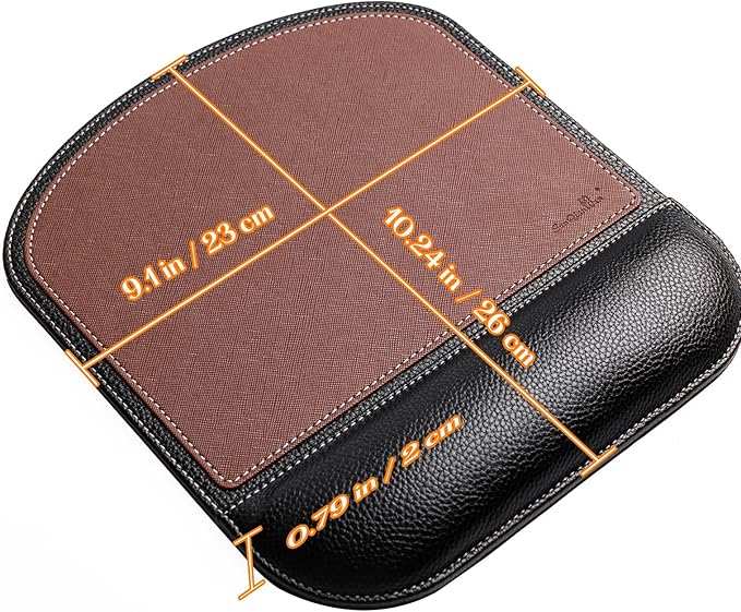 Brown Office Square Leather Mouse Pad with Wrist Rest Non-Slip Design, Business Style Gaming PU Mousepad for Learners, Workers &Computer Users.