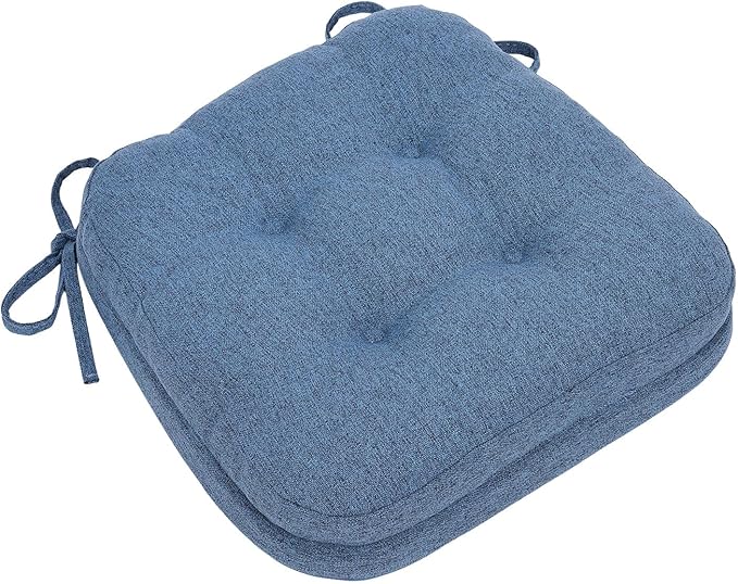 baibu Dining Chair Cushions, Dual-Layer Patent Design Memory Foam Kitchen Chair Cushions, Non-Slip Seat Pads with Ties, 16.5 x 16.5 x 3.5in, 1 Pack, Blue