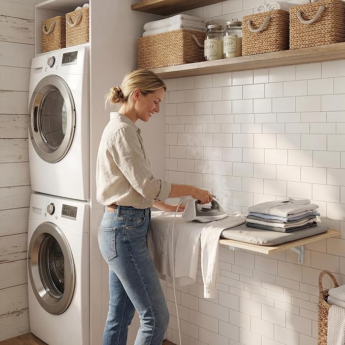 GOYLSER Laundry Room Wall Mounted Folding Table, Kitchen Restaurant Home Bar Work Table, Waterproof Easy to Install and Clean