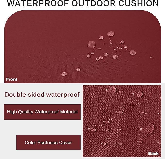 Outdoor Bench Cushion Waterproof with Memory Foam,Patio Bench Cushions for Outdoor/Indoor Furniture Porch Swing Cushion with Handle and Adjustable Strap,Burgundy Red,48x18 Inch