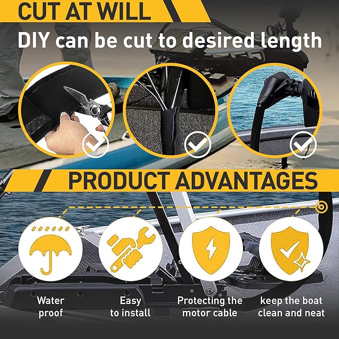 Neoprene Cable Sleeve - 60" for Trolling Motor Wire Protection & Management, Black & White