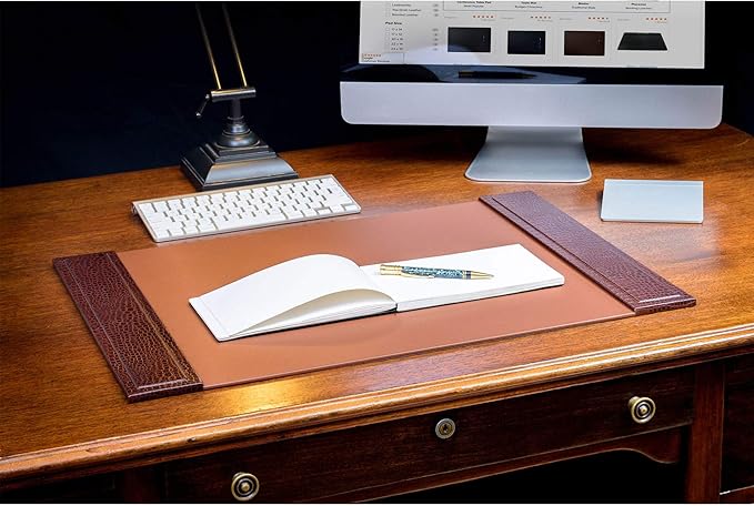 Dacasso Brown Crocodile Embossed Leather Desk pad with Side-Rails, 25.5 by 17.25 Inch