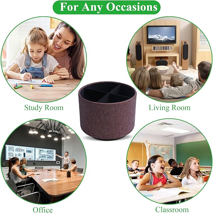 Round Leather Art Supply Organizer,Remote Control Holder,360 Degree Spinning,Multi-Functional Pencil Holder,4 Compartments Desktop Stationary Organizer(1-Soft Dark Brown2)