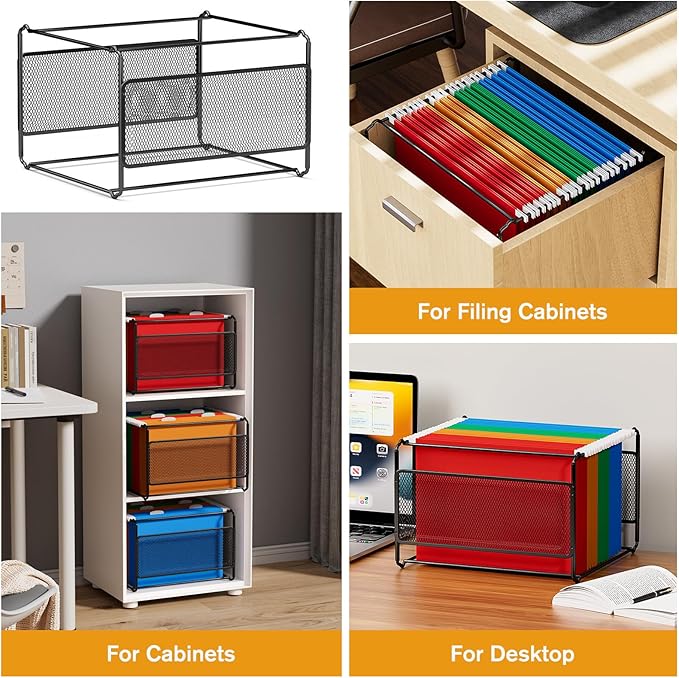 MaxGear Hanging File Organizer Box, Letter Size Hanging Folder Organizer with Smooth Rails, Metal Filing Box for Hanging File Folders, Mesh File Storage Box for Desk, Office, School, Home, Black