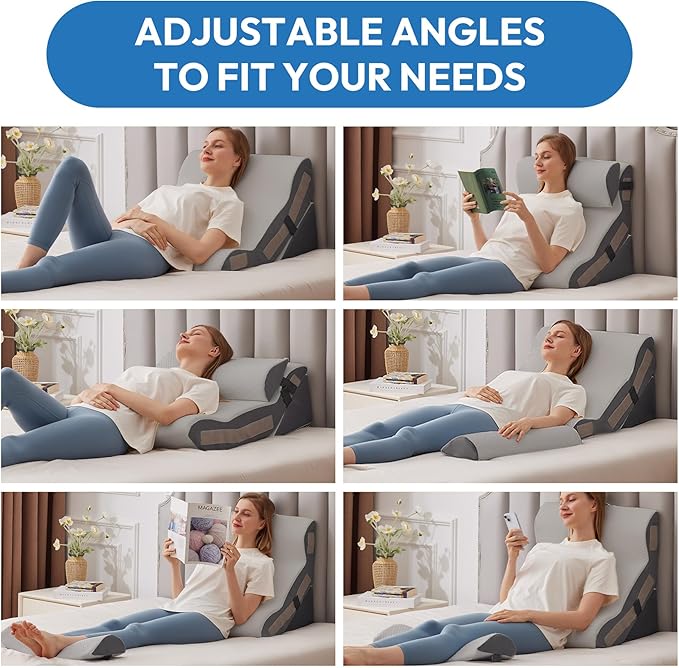 Ahpmeoa 3PCS Wedge Pillow Set for After Surgery, Back Pillow for Bed Sitting up, 10-in-1 Foam Wedge Pillow for Acid Reflux & Back Pain Relief, Post Surgery Pillow for GERD & Snoring, Grey