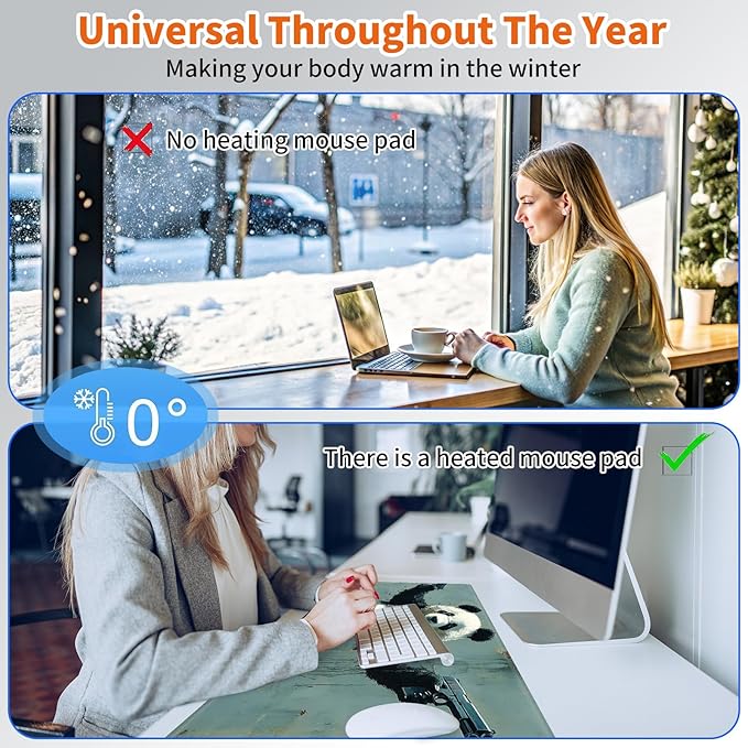 Heated Mouse Pad,Warm Desk Pad with 3 Levels Heating & 3 Hours Auto Shut-Off, PU Leather Heated Desk Pad Warmer Pad for Home Office - 31.5 x 13 inch,Panda