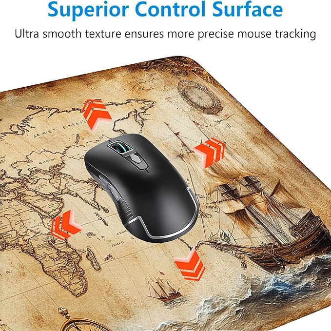 Vintage Map Mouse Pad World Ship Compass Antique Extended Mousepad Waterproof Stitched Edges Rubber Base Non-Slip Deskmap Computer Keyboard Mat Office Computer Keyboard Laptop Home 31.5x11.8 Inch