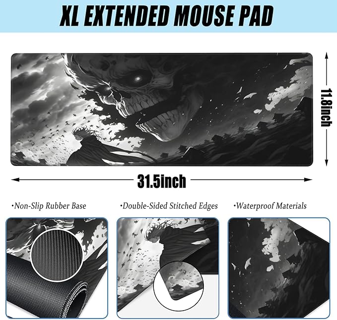 Desk Mat,Horror Anime Manga Large Gaming Mouse Pad for Desk XL,Anime Scene Desk Pad,Extended Big Computer Keyboard Mouse Pad with Non-Slip Base and Stitched Edge 31.5"x11.8"