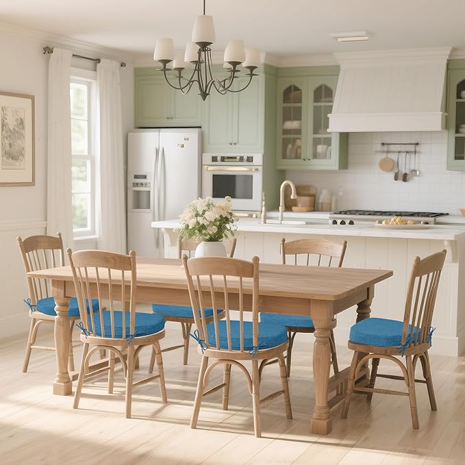 Windsor Chair Cushions for Dining Chairs 4 Pack Non Slip Kitchen Seat Cushion with Ties and Washable Covers Indoor Comfortable Seat Pad with Thick Foam 16.5" x 15.5" x 2" Blue