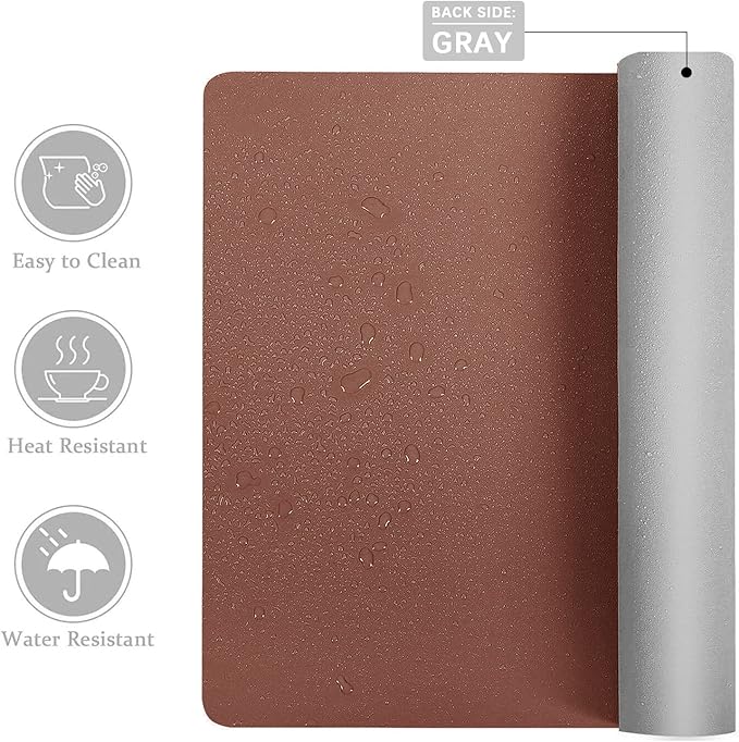 Desk Mat Large Protector Pad - Multifunctional Dual-Sided Office Desk Pad,Smooth Surface Soft Mouse Pad, Waterproof Desk Mat for Desktop, Pu Leather Desk Cover for Office/Home(Brown, 31.5" x 15.7")