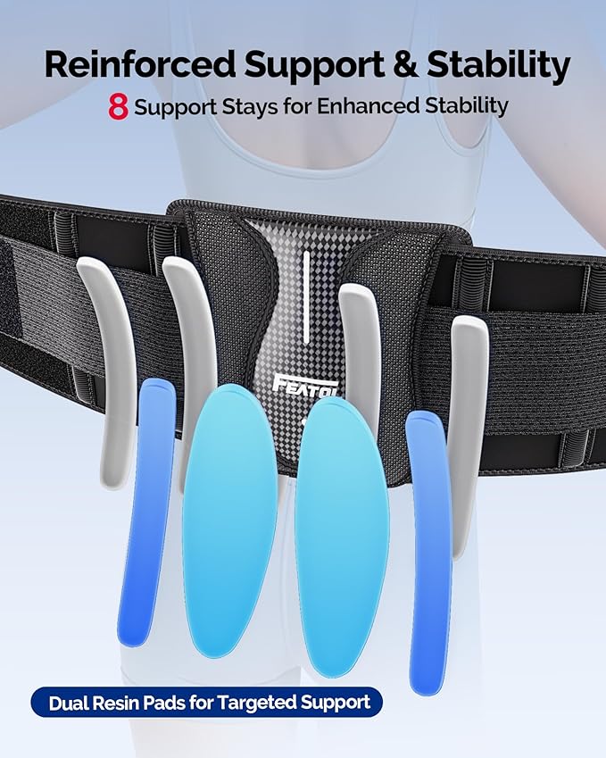FEATOL Back Brace for Lower Back Pain Wide Coverage 360° Strong Lumbar Support with Removable Pad, Adjustable Waist Support Belt for Men Women, Size 3XL 54''-63''