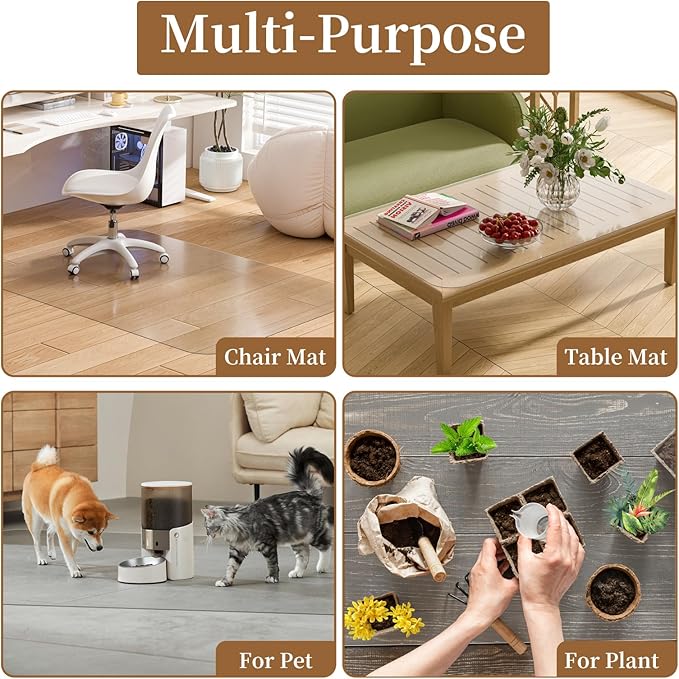 53" X 45" Office Chair Mat for Hardwood Floor, PVC Clear Desk Chair Mat for Hard Floors - Can't be Used on Carpet
