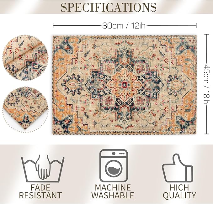 Boho Style Beige Placemats Set of 4,Vintage Elegant Farmhouse Table Center Linen Decor,12x18 Inch Country Rustic Farmhouse Magical Fall Table Mats for Party Kitchen Dining Decoration