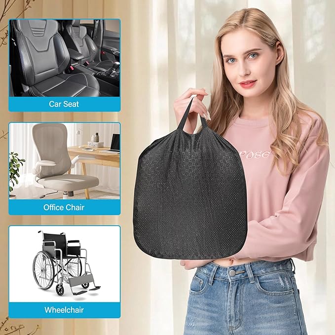 Gel Seat Cushion for Long Sitting With handle-Large & Thick & Soft & Breathable-Gel Cushion for Wheelchair, Gel Chair Cushion for Hip Pain, Gel Seat Cushion for Office Chair (Black, 18 x 17 inches)