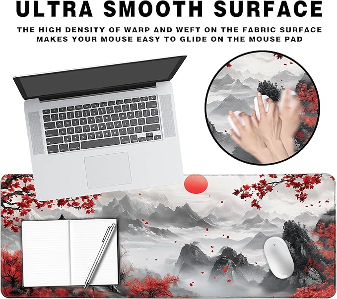 Long Gaming Mouse Pad Extended Anime Large Desk Pad with Non-Slip Base Full Keyboard Mat with Stitched Edges for Gaming and Office 31.5 x 11.8 inches (Mountain Cherry)