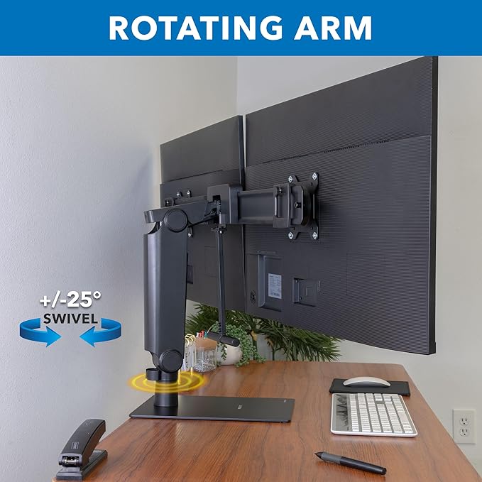 Mount-It! Freestanding Dual Monitor Stand 17" to 32", Height Adjustable, Tension Adjustable Spring Monitor Stand for 2 Screens, Max VESA 100x100, Swivel, Rotation, Instant Height Adjustment, Black