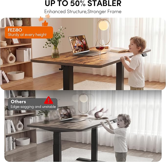 FEZIBO One-Piece Standing Desk, 40"x24" Seamless Tabletop Electric Height Adjustable for Home Office, Study Rooms & Multi-Device Workstations, Rustic Brown