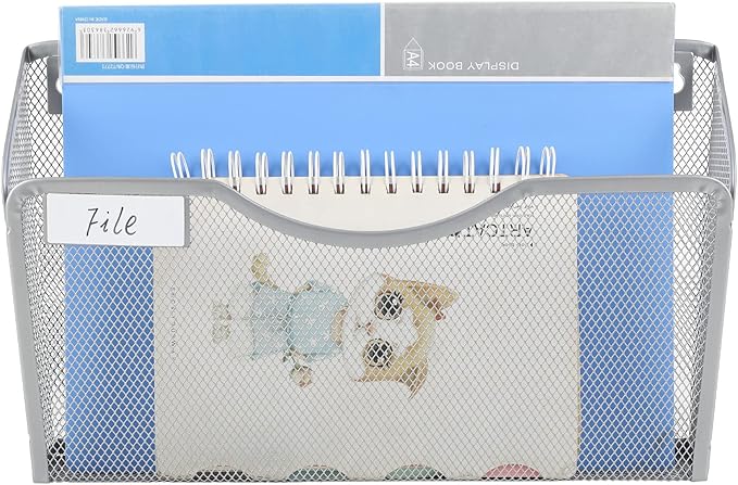 EasyPAG 6 Pack Wall File Organizer with Label Panel, Metal Mesh Hanging File Folder Holder for Letter/A4 Size Folders, Vertical Wall Mount Mail Sorter for Office Paperwork, Classroom, Silver