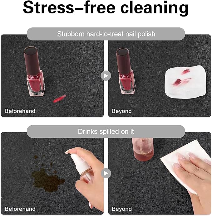 Foldable Nail Art Table Mat, Waterproof PU Leather Desk Mat for Manicure, Non-Slip Protective Pad for Nail Tech Salon Home, Portable and Easy Clean (Black, 60x30cm)