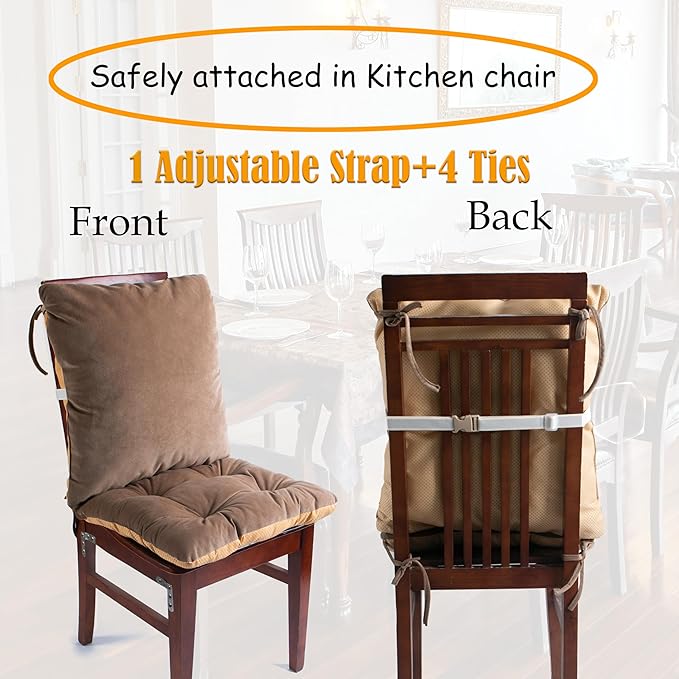 Office/Dining Kitchen Chair Soft Nonslip Lumbar Support Pillow Low Back Pain Relief Backrest with Adjustable Straps and Ties,Tufted Seat Cushion for Recliner,Wood/Rocking Chair.