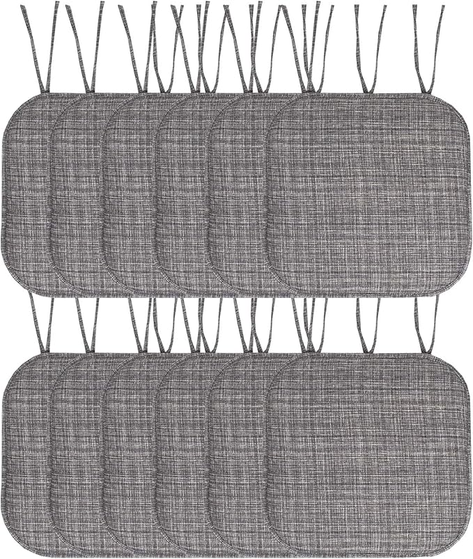 Sweet Home Collection Chair Cushion Memory Foam Pads with Ties Honeycomb Pattern Slip Non Skid Rubber Back Rounded Square 16" x 16" Seat Cover, 12 Pack, Aria Multi Gray 4 Pack