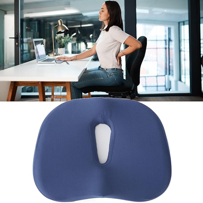 Memory Foam Seat Cushion Breathable Hollow Core Orthopedic Sitting Pillow Pad for Office Car Home (Navy Blue)