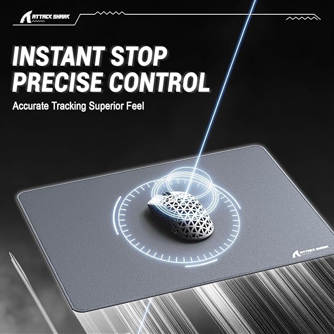 ATTACK SHARK CM02 Gaming Mouse Pad for Esports Speed Mouse mats for Desk Waterproof Surface Stitched Edges and Anti-Slip Rubber Base Size M Laminate 16.14” x 12.2” x 0.16” Gray