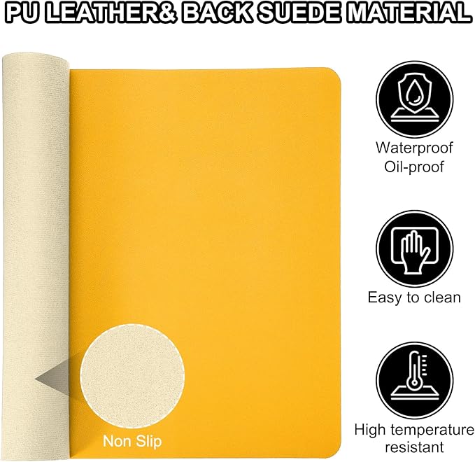 PATIKIL Large Desk Mat, 55"x17" Dual Sided Non-Slip Waterproof PU Leather Desktop Protector, Yellow