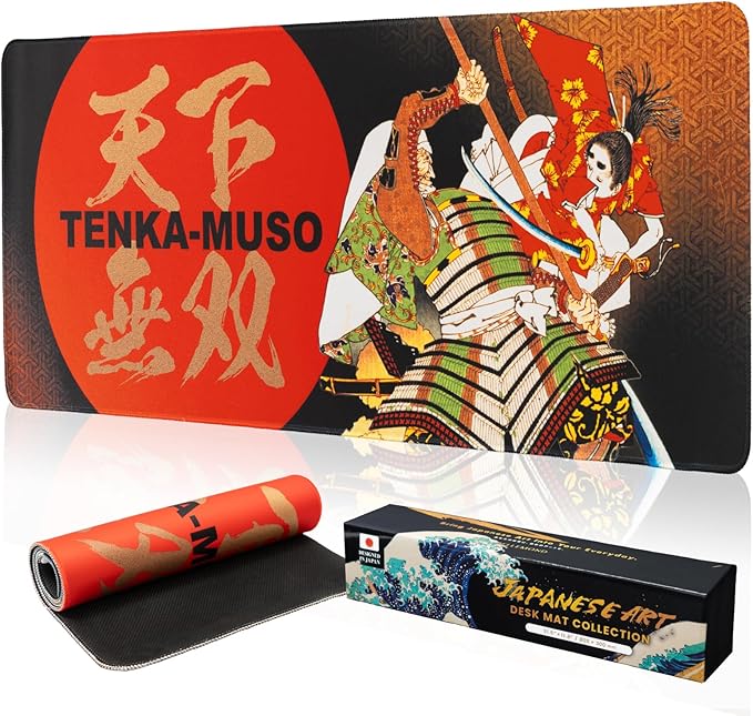 BELLEMOND Japanese Art Desk Mat | Large 31.5x11.8in Anime Mouse Pad for Keyboard & Mouse | Non-Slip Base, Water-Repellent | Original Japanese Design | Tenka Muso - The Unrivaled Warrior