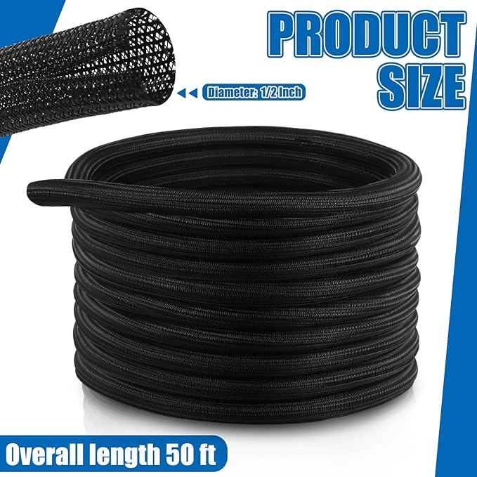 Pangda 50ft Split Wire Loom Tubing Flame Retardant Braided Cable Sleeve Split High Temperature Cable Conduit Auto Wire Conduit for Industrial Electrical Tinsel Automotive Marine (100 Ft, 1/2")