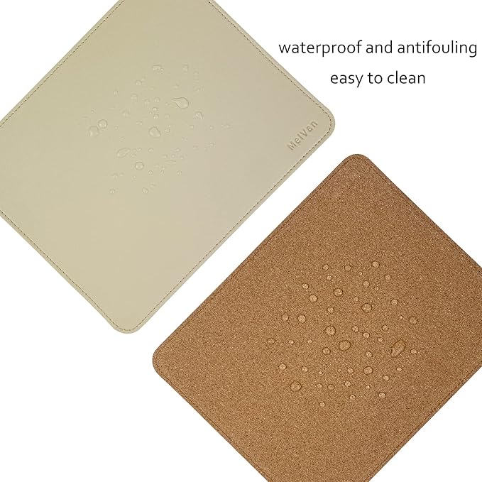 MelVan PU Leather Mouse Pad with Stitched Edge, Wood Mousepad, Waterproof Gaming Mouse Pad Mat for Computers, Laptop, Office & Home, 10.2" x 8.3", 1 Pack (Beige)
