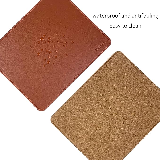 MelVan PU Leather Mouse Pad with Stitched Edge, Wood Mousepad, Waterproof Gaming Mouse Pad Mat for Computers, Laptop, Office & Home, 10.2" x 8.3", 1 Pack (Brown)