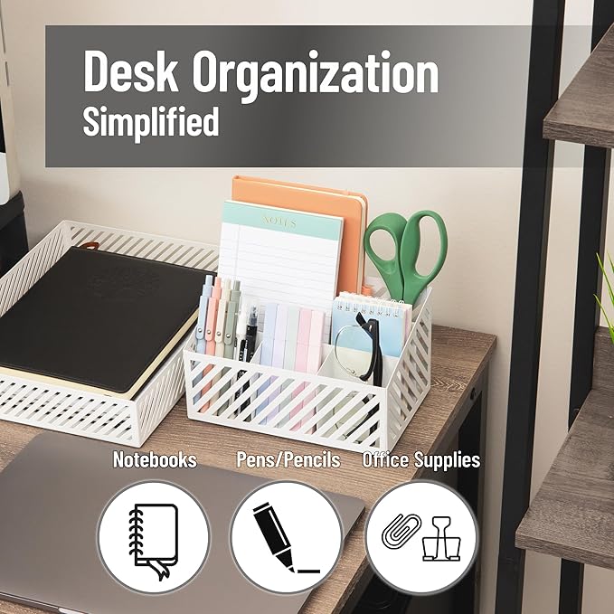 Mind Reader Desktop Organizer and Mail Sorter, Five Compartments, Office Supplies and Accessories, Metal, White