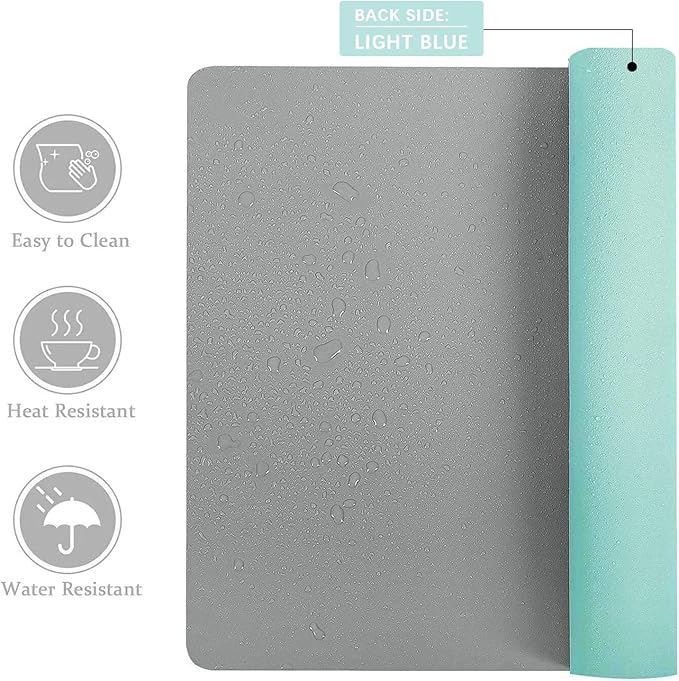 Aothia Double-Sided PU Leather Desk Pad - Non-Slip Large Mouse Pad & Desk Mat for Office, Home - Waterproof, Easy to Clean, Durable Dual-Sided Surface (23.6"x13.7", Grey)