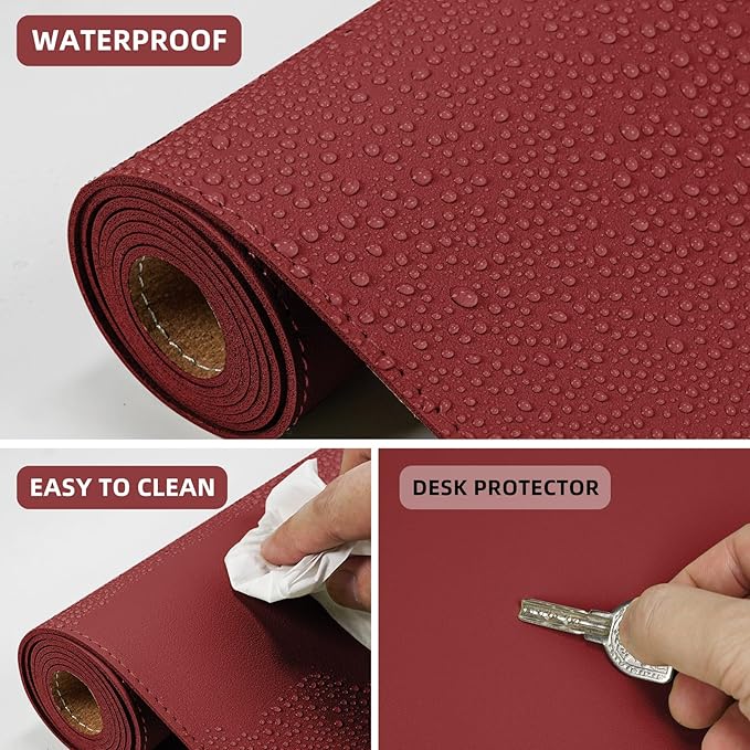 AFIING Cork Desk Mat 47" x 17", Dual-Sided Natural Cork & PU Leather Desk Pad, Non-Slip Waterproof Large Mouse Pad for Office, Home & Gaming (Red)