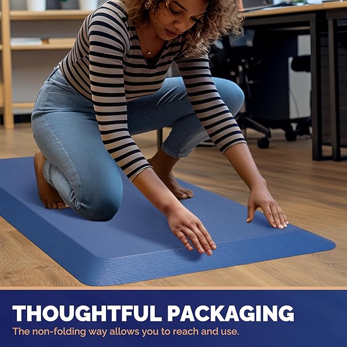 FEATOL Anti Fatigue Mat for Standing, 9/10 Extra Thick Ergonomic Standing Desk Mat, Comfort Memory Foam Standing Mat at Home,Office All Day (20" x 39", Blue, 1PC)