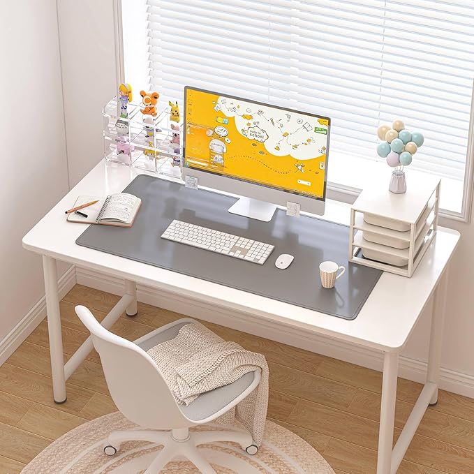 DAWNTREES Desk Mat for Desktop,PU Leather Desk Pad Protector,Non Slip, Large Mouse Pad and Keyboard Mat, Waterproof Writing Pad for Office and Home (Dark Gray,35.5''x16.9'')