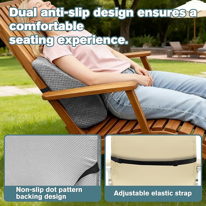 Recliner Lumbar Support Pillow Ergonomic Foam Cushion with Anti-Slip Backing & Adjustable Strap for Chair, Sofa, or Glider(Grey)