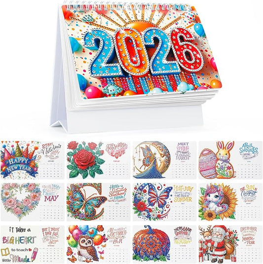 2026 DIY Diamond Art Desk Calendar Kit - Monthly Flip Desktop Planner with To Do List & Tools | Creative Home Office Decor Craft Gift