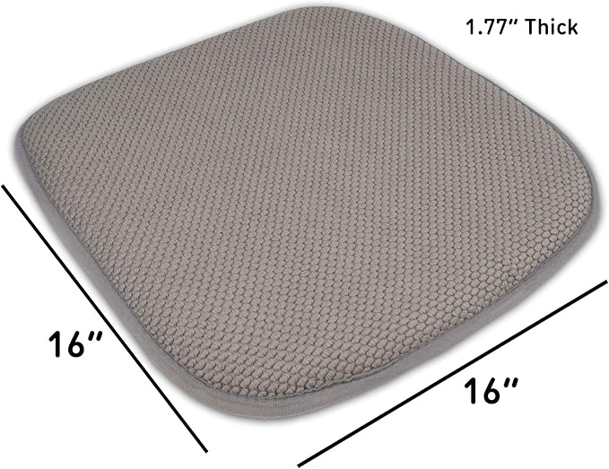 Sweet Home Collection Memory Foam Chair Cushion Honeycomb Pattern Solid Color Slip Non Skid Rubber Back Ultimate Comfort and Softness Rounded Square 16" x 16" Seat Cover, 2 Pack, Silver