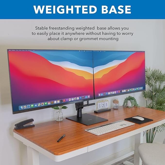 Mount-It! Freestanding Dual Monitor Stand 17" to 32", Height Adjustable, Tension Adjustable Spring Monitor Stand for 2 Screens, Max VESA 100x100, Swivel, Rotation, Instant Height Adjustment, Black