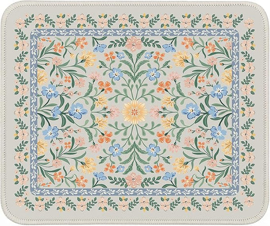 iCasso Aesthetic Small Floral Mouse Pad, Mini Portable Travel Mousepad, Anti-Slip and Comfortable Cloth Mouse Mat 7.9"x9.5" with Stitched Edges for Computer, Laptop, Office, Home(Green Floral)