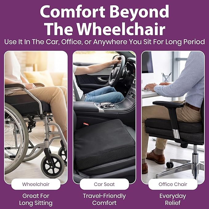 Inflatable Wheelchair Seat Cushion 16 x 16 x 3" - Pressure Sore Relief Air Cushion for Wheel Chair With Interconnected 3" Cells - Breathable Nylon Cover, Includes Pump, Repair Kit - 315lbs Capacity