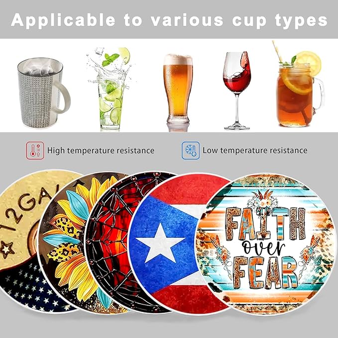 2Pack Puerto Rico Flag Ceramic Coasters Absorbent Coasters for Drinks with Cork Base,Coaster for Table Office Desk Coffee Cup Wine Beer Bar Cup Mat 3.9 Inch, Puerto Rico Gifts for Women, Men, Dad