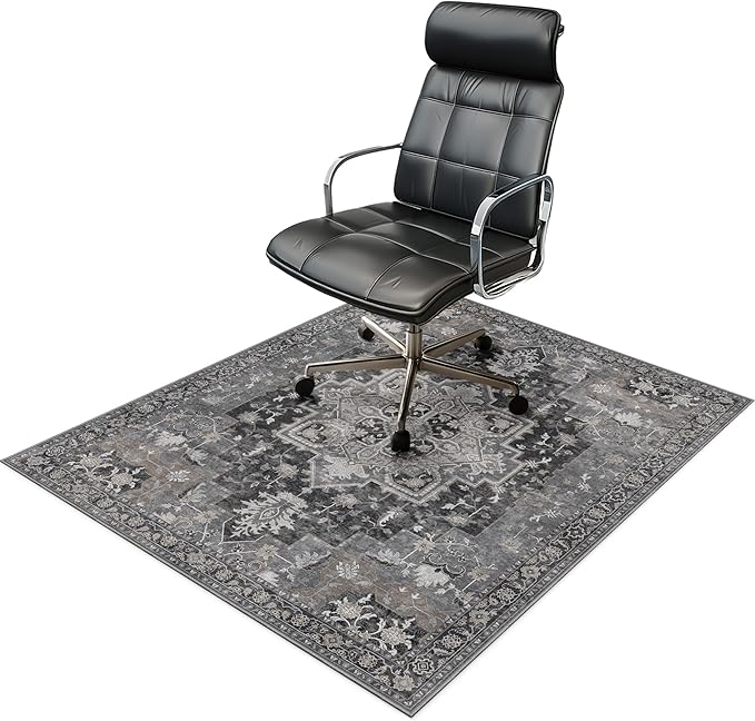 48"x72" Office Chair Mat for Hardwood Tile Floor, Under Desk Carpet Protector for Rolling Computer Chair Mat, Machine Washable Area Rug, Anti-Slip 1/5" Thick Low Pile Thin Vinyl Floor Mat, Black