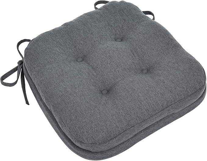 baibu Dining Chair Cushions, Dual-Layer Patent Design Memory Foam Kitchen Chair Cushions, Non-Slip Seat Pads with Ties, 16.5 x 16.5 x 3.5in, 1 Pack, Dark Grey